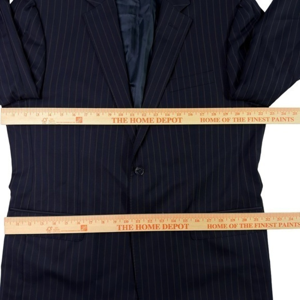 Valentino Mainline Blazer 100% Virgin Wool Pinstripe Cupro Lining Navy Men's 44R - Picture 9 of 17
